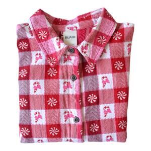 Vintage Blair Red Plaid Candy Cane Christmas Shirt – Festive Button Down Size M